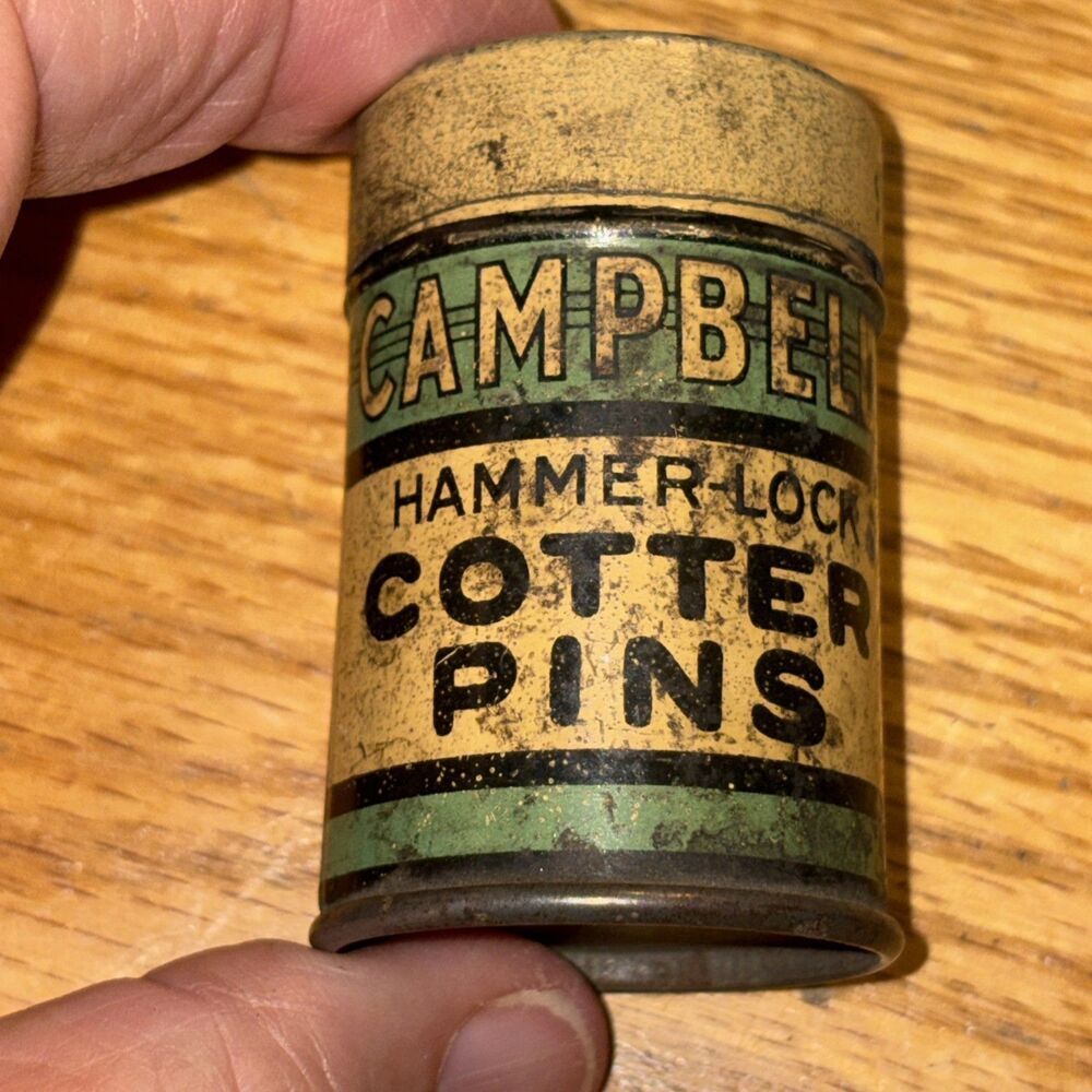 Vintage CAMPBELL HAMMER LOCK COTTER PINS IN AMERICAN CHAIN DIVISION TIN USED